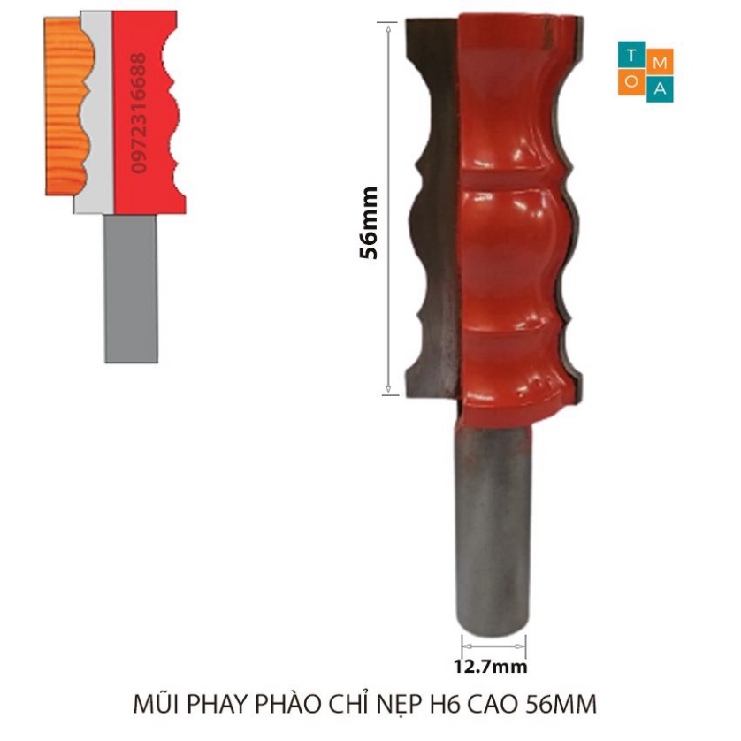 MŨI SOI GỖ - MŨI PHAY GỖ ĐÁNH CHỈ PHÀO H6 CAO 56MM CỐT 12.7MM - CHỈ PHÀO NÓC - PHÀO NẸP HÀNG VIỆT NAM