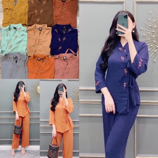 [HÀNG CAO CẤP] Đồ bộ lam đi chùa thêu hoa kết hạt