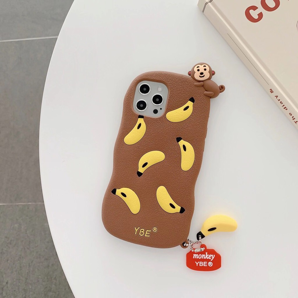 Hợp iphone case 12/12mini/12pro/12pro max/11/11pro/11pro max/xs max/xr/xs/x/8/7/8plus/7plus Banana Monkey Phim hoạt hình âm thanh nổi  Ống kính bảo vệ trọn gói