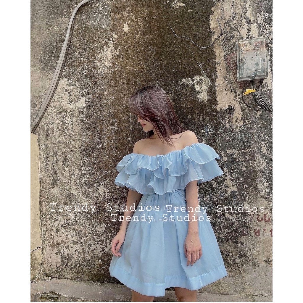 Váy trễ vai thiết kế xòe bồng bềnh , váy dạo phố, váy maxi du lịch xinh V02