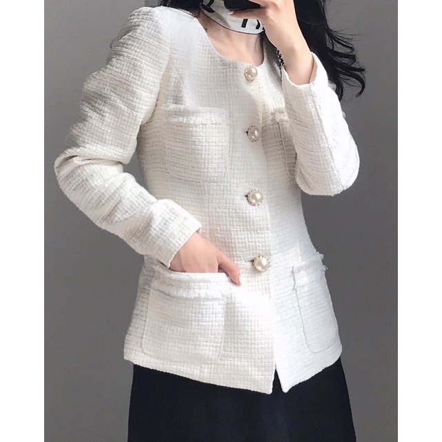 Vải tweed gạo màu trắng