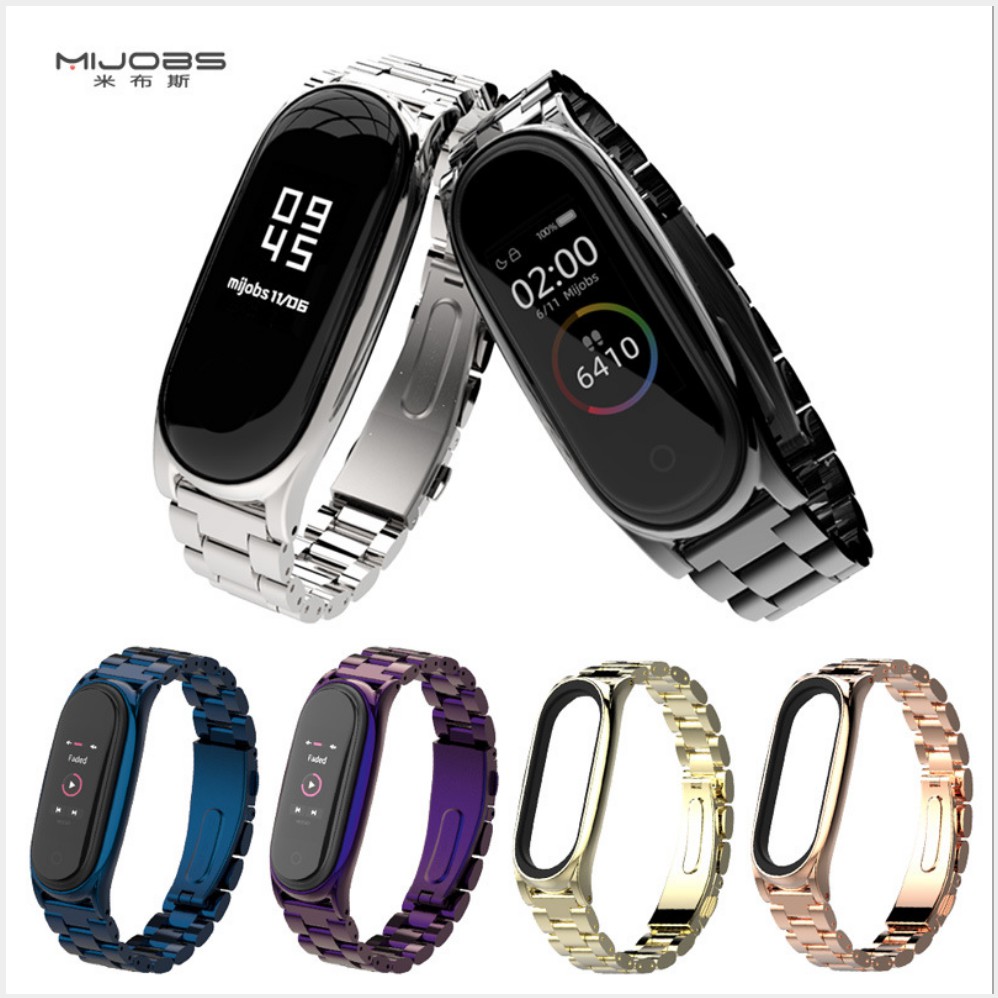 (Sẵn hàng VN) Dây đeo kim loại mắt to Miband 4 Mijobs - Dây đeo thay thế Miband 4 mi band 4 miband 3