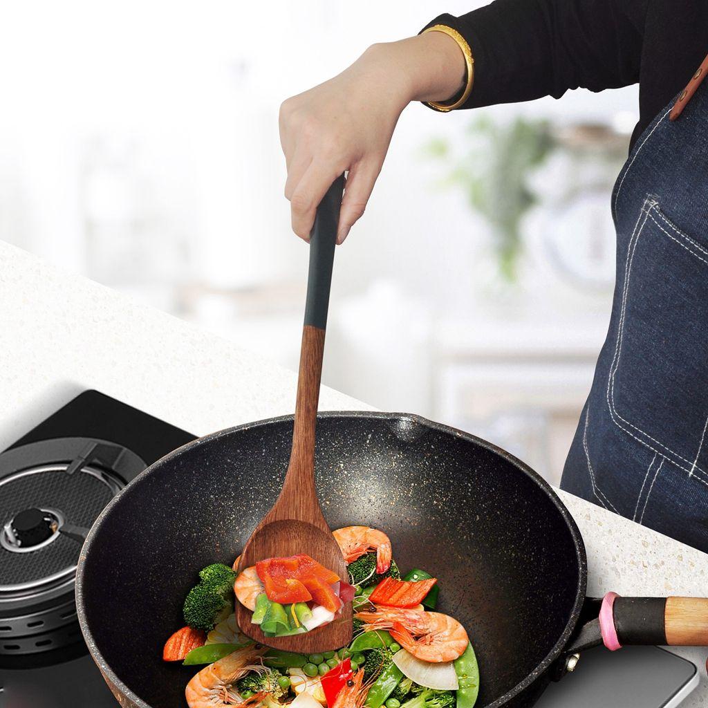 YIYU 1 Muỗng Xới Cơm Tay Cầm Dài Bằng Gỗ Tự Nhiên Chống Dính Thoải Mái Có Thể Tái Sử