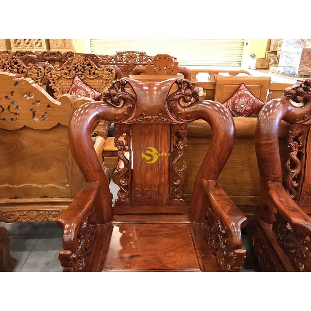 Bộ bàn ghế gỗ hương Việt chạm đào tay 12