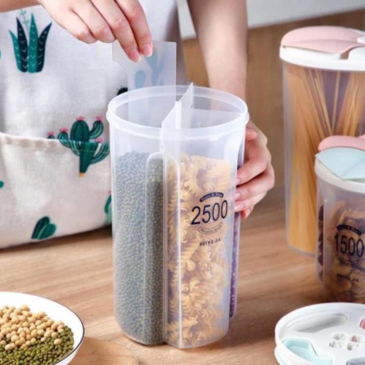 (SIÊU HOT) Hộp Bảo Quản Thực Phẩm, Lọ, Hũ Nhựa Trong Suốt 1500ml/2500 Nhiều Ngăn Đựng Gia Vị,Đồ Khô, Ngũ Cốc,...