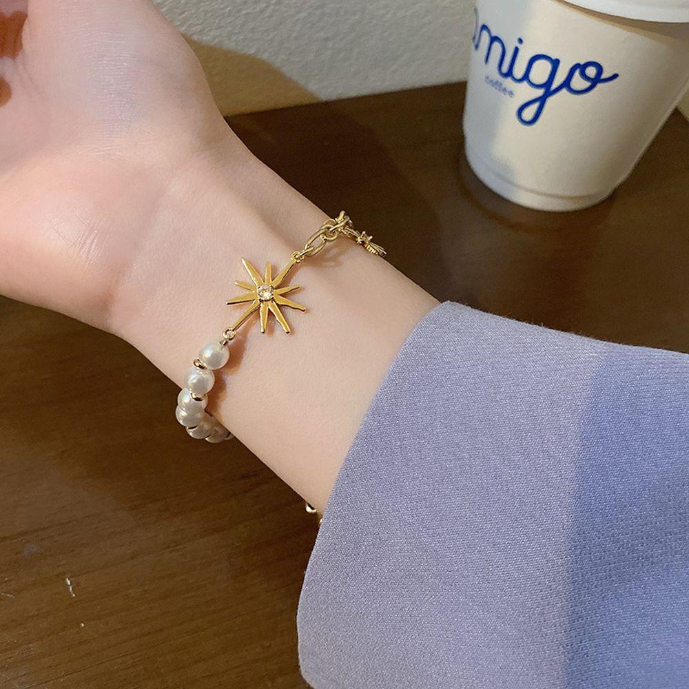 QQMALL Vòng Tay Hoa Hướng Dương Khóa Chữ Thập Phong Cách Baroque Đơn Giản Ngọt Ngào