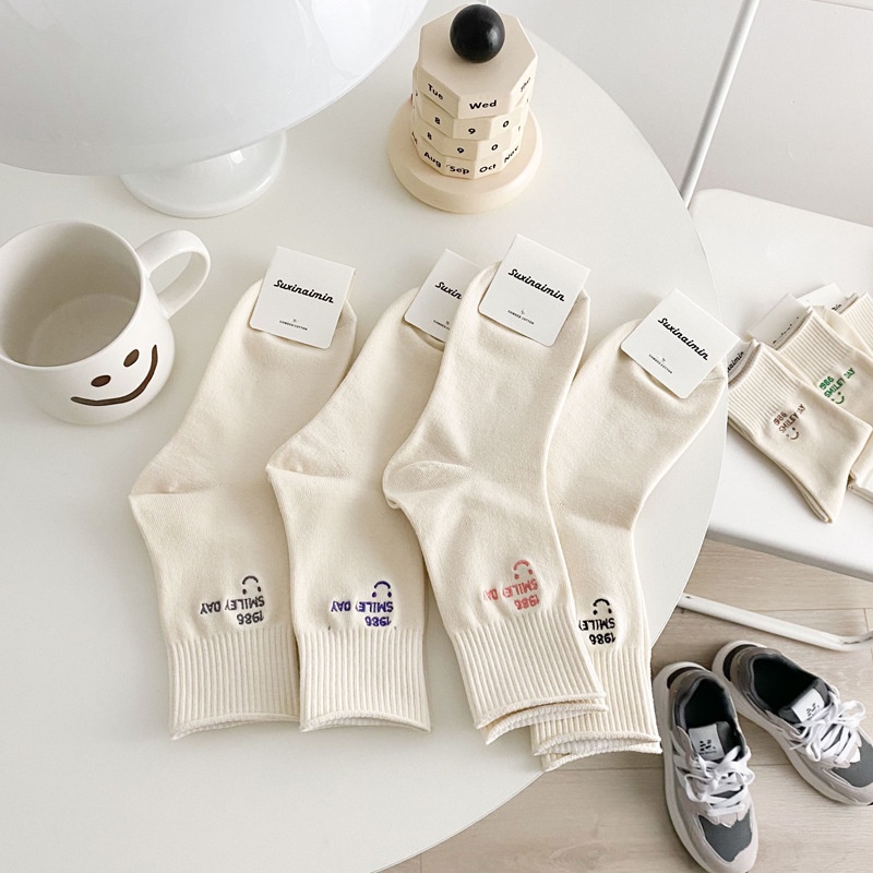 Tất Cổ Cao 1986 Smile Day Freesize ERASHOP 079503 - Phù Hợp Mang Sneaker, Vải Co Giãn 4 Chiều, Trơn Đơn Giản, Rẻ Đẹp