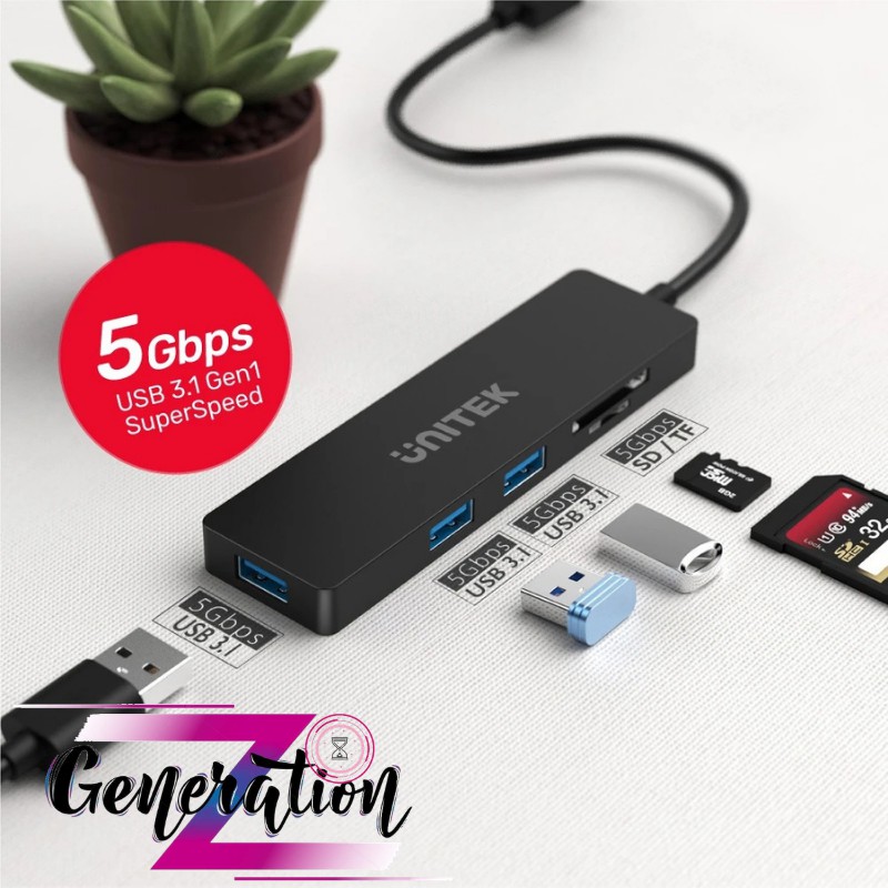 Cáp chuyển USB Type-C ra 3 cổng USB 3.0 + Card Reader (SD / Micro SD) Unitek H1108B