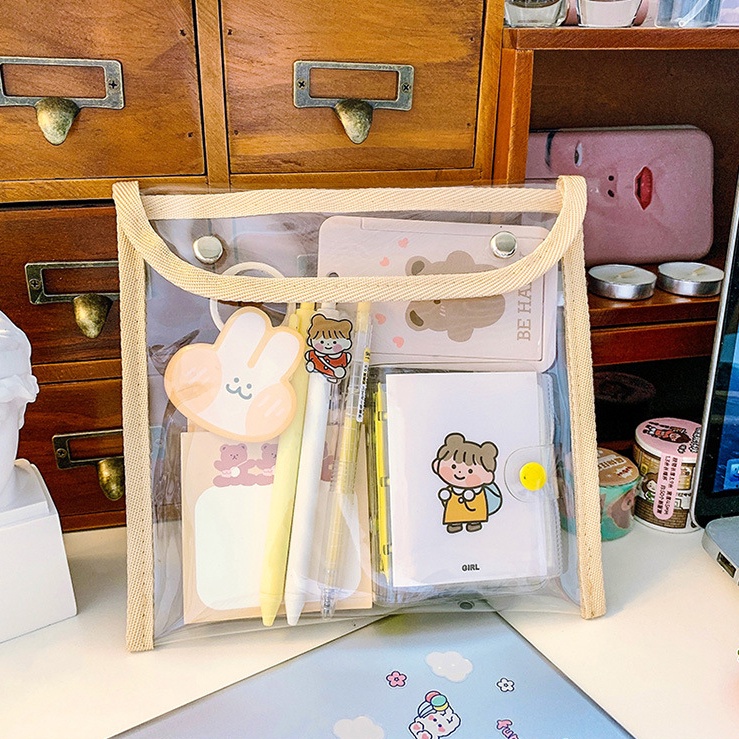 Peach Korean large capacity transparent pen case storage bag cosmetic bag stationery