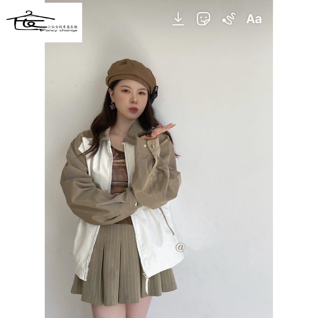 Áo Khoác Dáng Rộng Màu Sắc Tương Phản Thời Trang Thu Đông Phong Cách Hàn Quốc