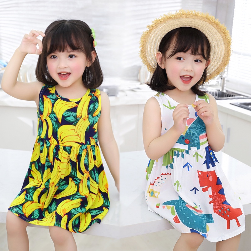 Váy bé gái mùa hè đầm chất lụa đũi mịn thoáng mát nhiều hoạt tiết dễ thương QATE38