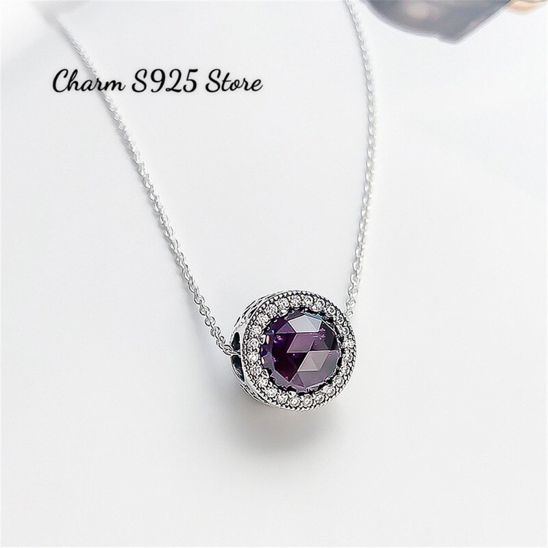 Hạt charm pan đá tím viền đá trắng nhỏ bạc s925 cao cấp