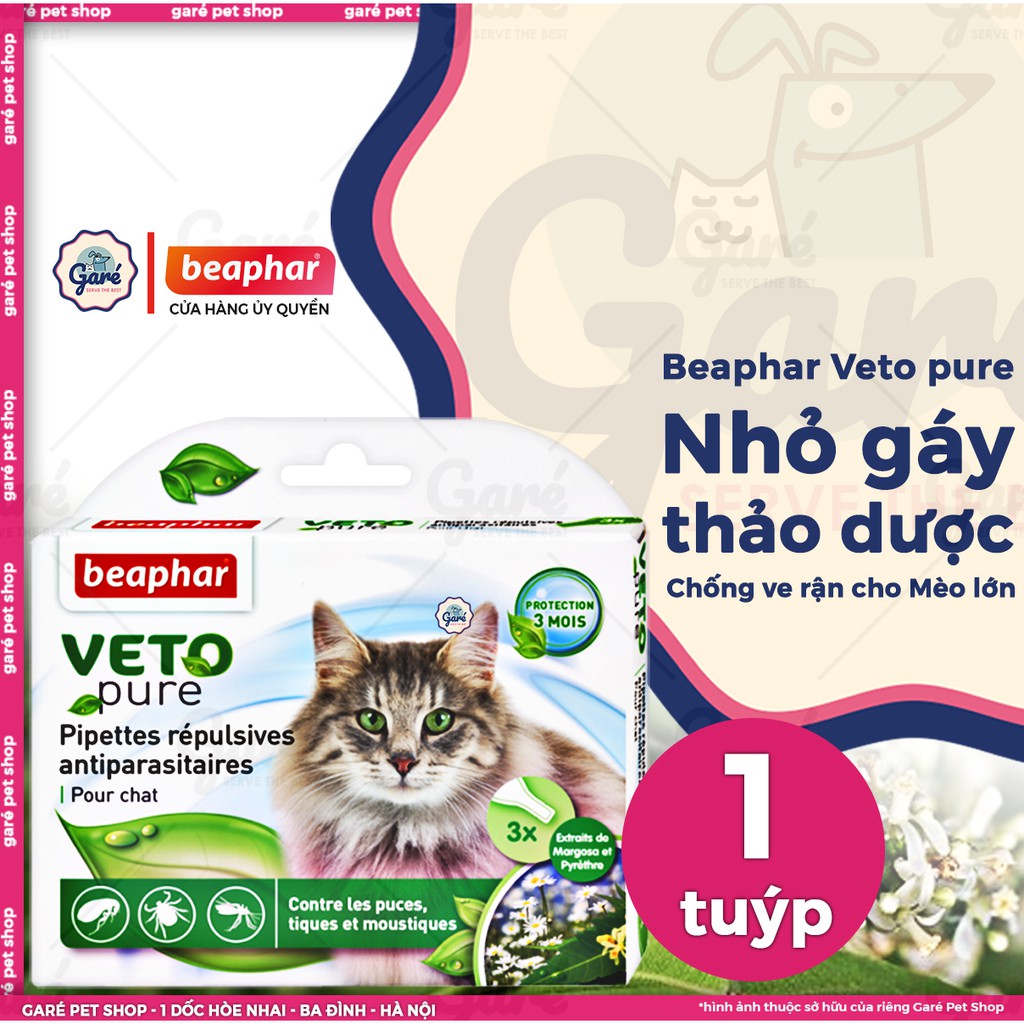 Nhỏ gáy VETO ngăn ngừa ve rận thảo dược cho Mèo hàng nhập Hà Lan - BEAPHAR VETOPURE FLEA&amp;TICK SPOT ON BIO GREEN