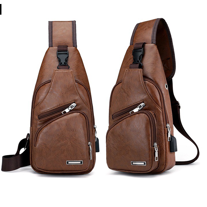 TÚI DA ĐEO CHÉO NAM NHIỀU NGĂN CÓ KÈM CỔNG USB TIỆN LỢI CHẤT DA PU CHO NAM ĐẸP | BigBuy360 - bigbuy360.vn