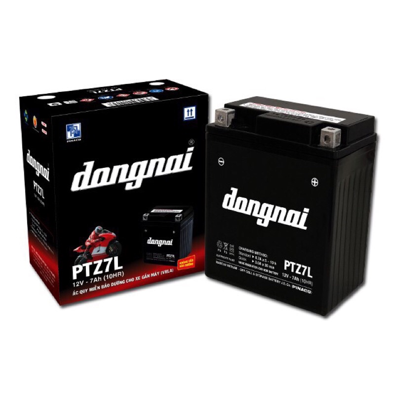 Bình acquy xe máy khô miễn bảo dưỡng Đồng Nai PTZ7L | 12V - 7Ah, ắc quy xe máy honda 12v.