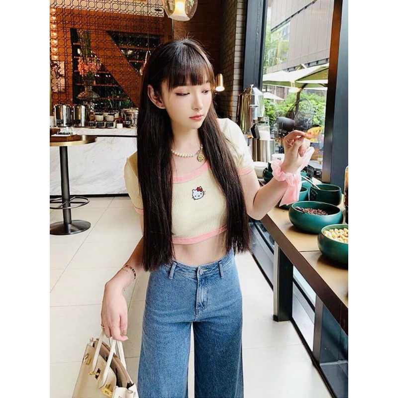 Áo kiểu croptop mèo kitty | BigBuy360 - bigbuy360.vn