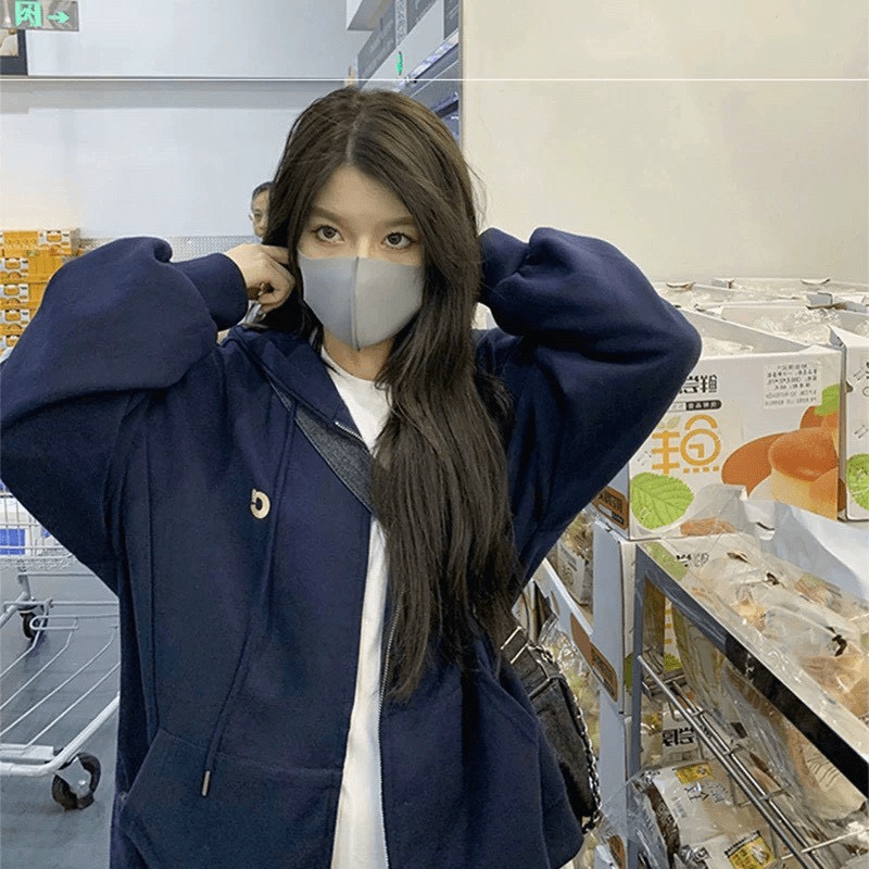 áo khoác Hoodie Nữ Phối Họa Tiết Nhỏ Xinh chỉ 1 Màu Xanh Than Đẹp độc Thời Trang hhp 2022