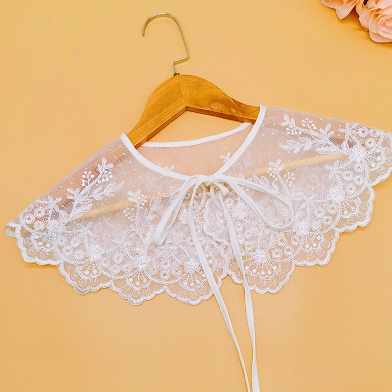 Khăn Choàng Lưới Thêu Hoa Phối Ren Gợn Sóng Thời Trang Nữ