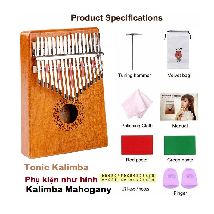 Đàn piano Kalimba bằng gỗ 17 phím sử dụng bằng ngón tay cái Full quà tặng chương trình Tháng 7/2020