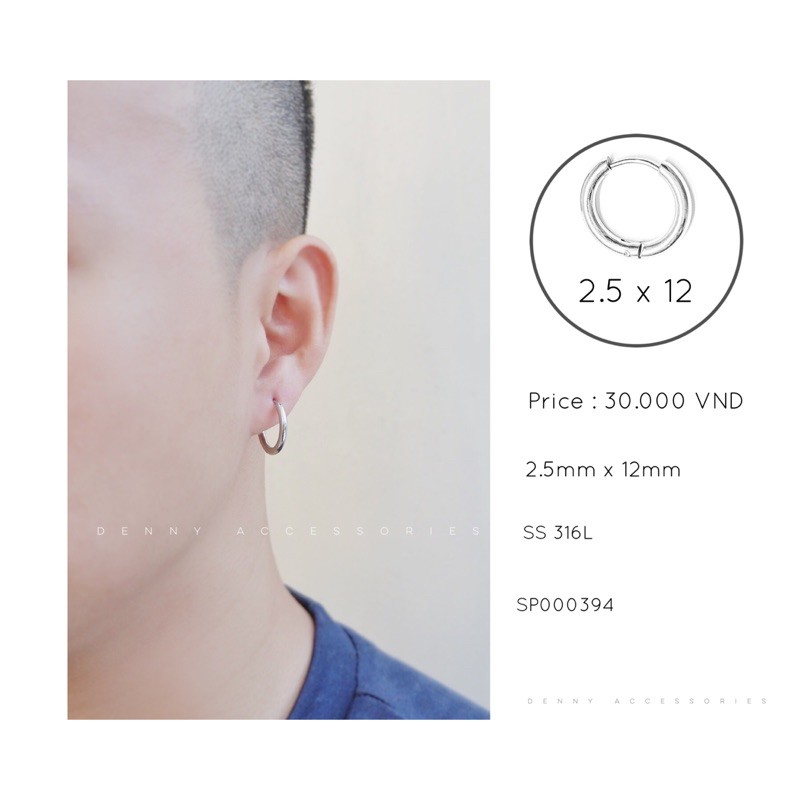 Khuyên huggie hoop 2.5 chất liệu thép y tế không gỉ