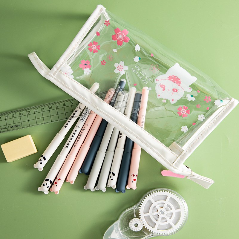 Túi Đựng Bút Bằng pvc Trong Suốt Họa Tiết Hoạt Hình Phong Cách Hàn Quốc Xinh Xắn