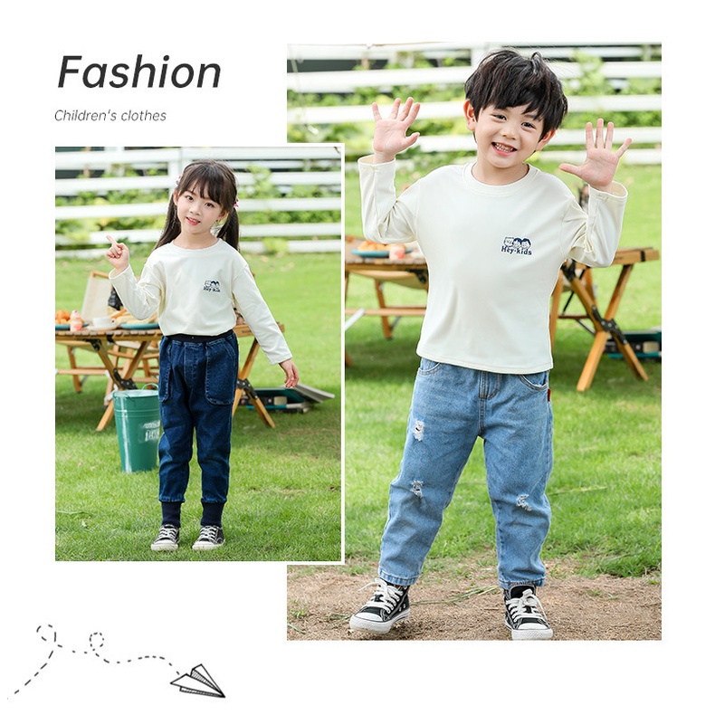 Áo thun tay dài cổ tròn dáng rộng họa tiết hoạt hình phong cách Hàn Quốc thời trang thu đông cho bé 90-160 yards