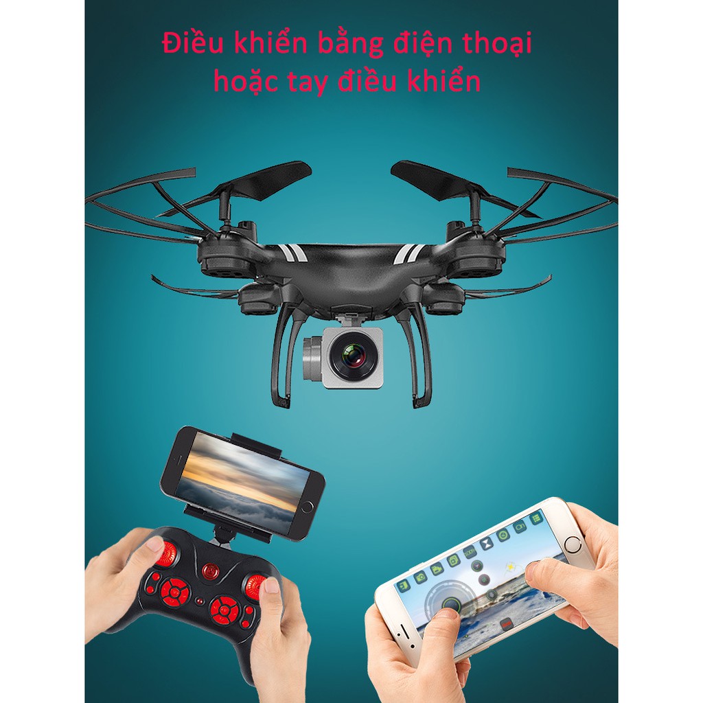 Flycam mini KY101 - Máy bay kết nối Wifi,chụp ảnh selfie, Bản mới 2021 + tặng tay cầm điều khển tưf xa.