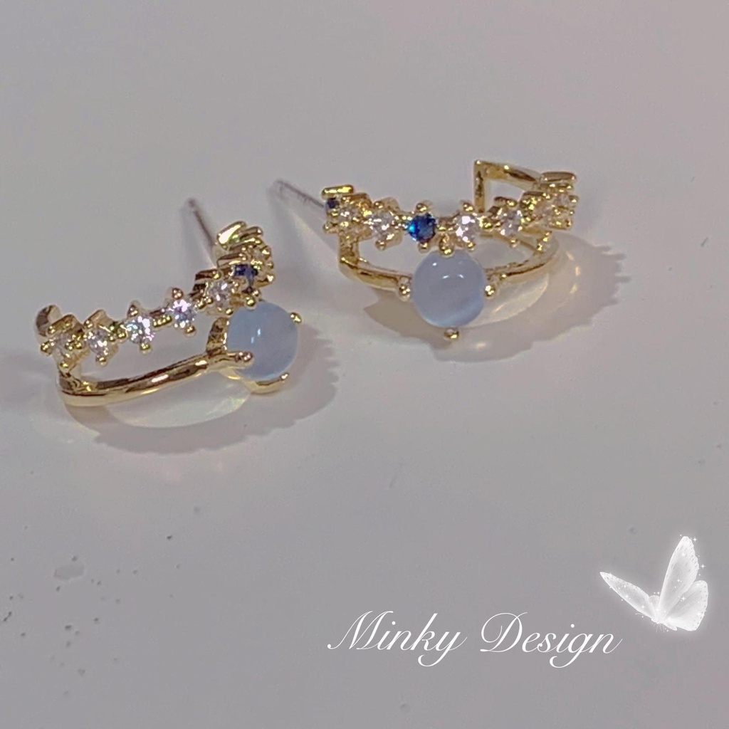 {Island Khuyên Tai Dạng Kẹp Hình Mắt Mèo Màu Xanh Dương Sương Mù Xanh Dương Tinh Tế Hàng Ngày Cho Nữ 2022 {Island