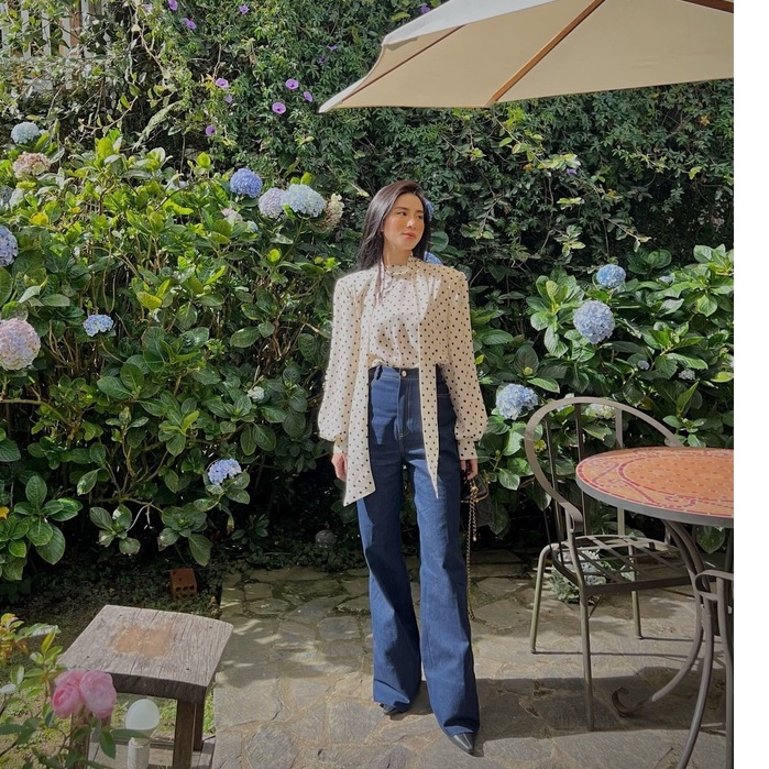 Áo sơ mi lụa satin chấm bi nữ HUONG BOUTIQUE HBSM938 cổ nơ