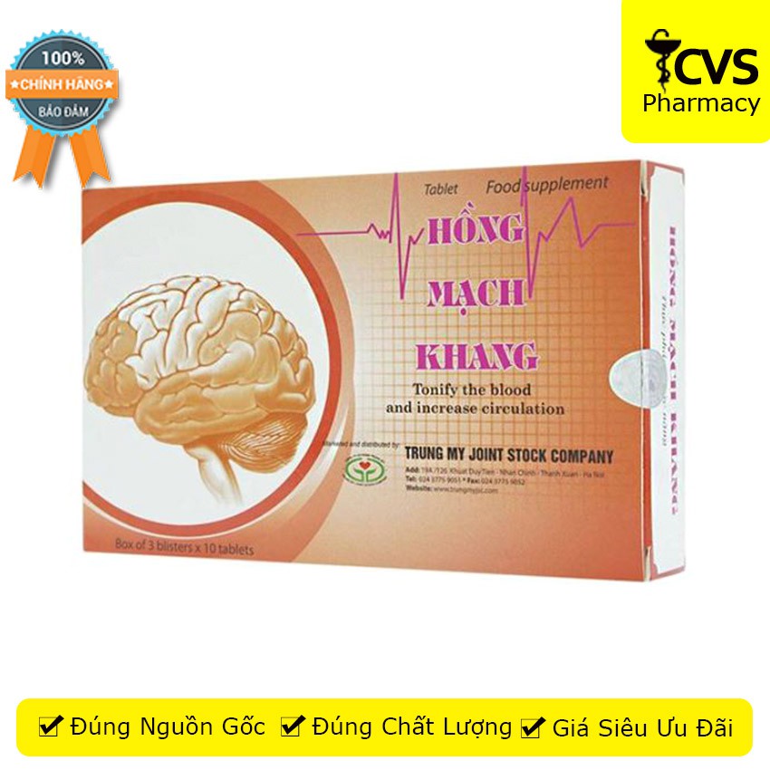 Hồng Mạch Khang - Giúp bổ máu và tăng tuần hoàn dành cho người huyết áp thấp - Hộp 30 viên CVSpharmacy