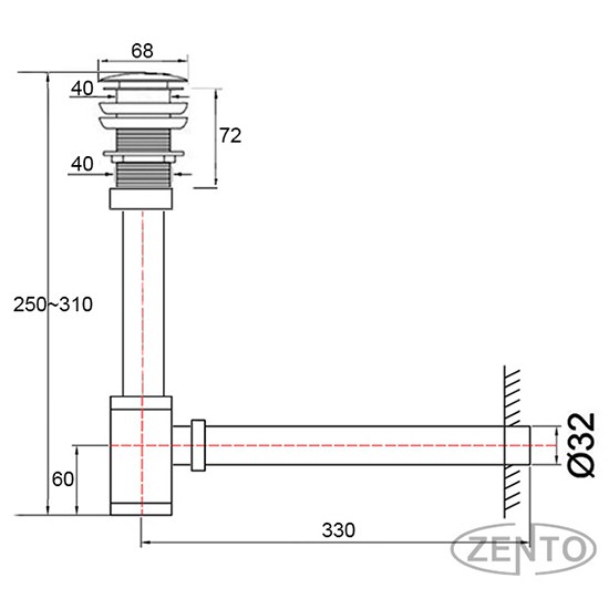 Bộ xi phông lavabo xả nhấn sứ Zento ZXP119