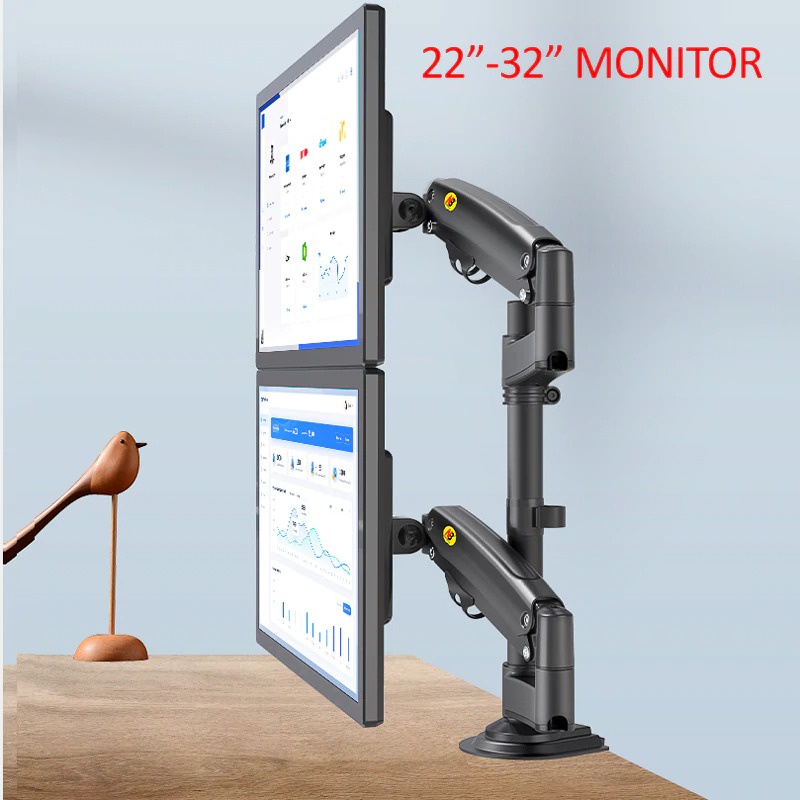 Giá treo 2 màn hình nb h180 22 - 27 - 32 inch xếp màn trên dưới gắn bàn xoay 360 độ ưu việt hơn nb f160