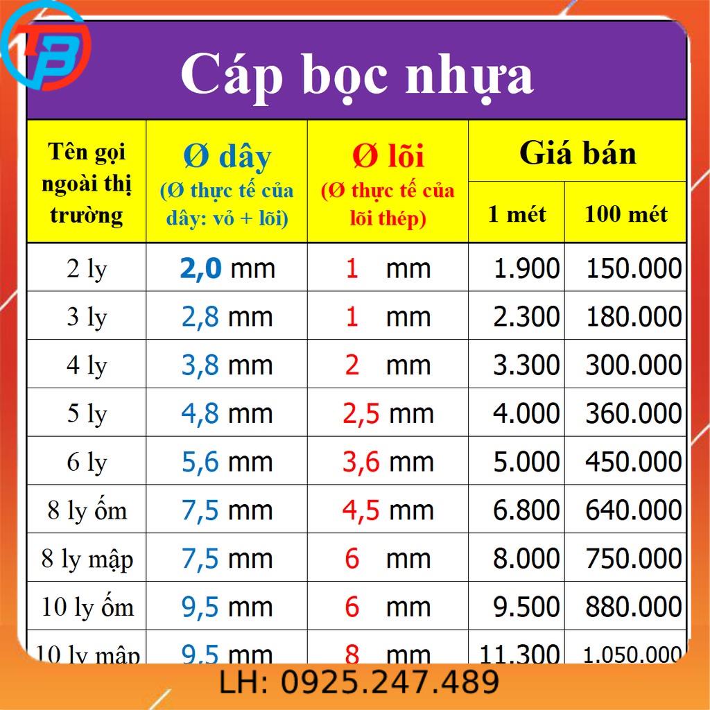 Cáp bọc nhựa (cáp thép bọc nhựa) bán lẻ từng mét CÁP THÉP Thái Bình Vina