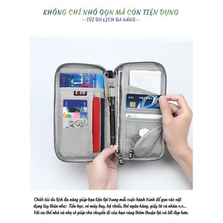 Túi ví đựng hộ chiếu chứng từ cầm tay, kết hợp dây đeo cổ