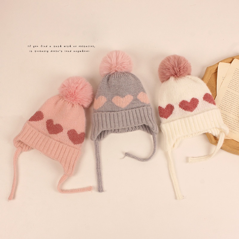 Mũ trùm đầu beanie đính quả bóng lông xù xinh xắn đáng yêu dành cho trẻ em
