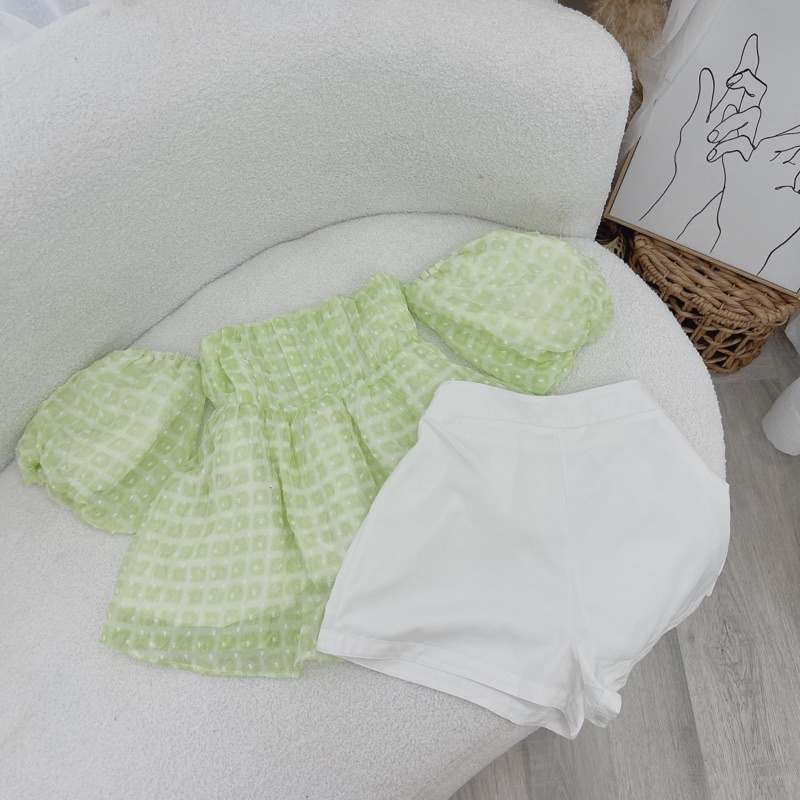 SET ÁO XANH BBD BẸT VAI + QUẦN SHORT TRẮNG