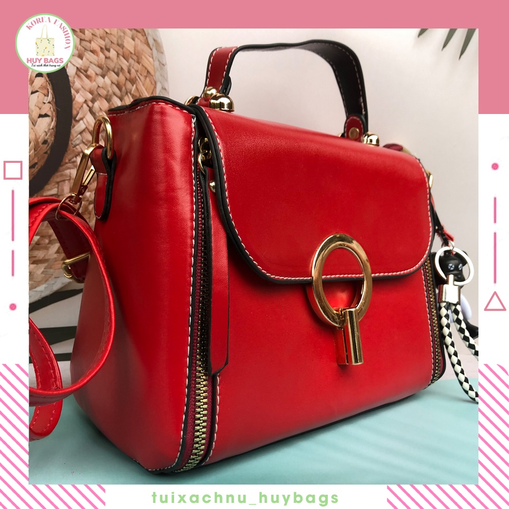 Túi Xách Nữ siêu đẹp kèm gấu nắp khóa tròn Túi đeo chéo nữ kiểu dáng vintage Kèm dây đeo chéo HaNi NB09