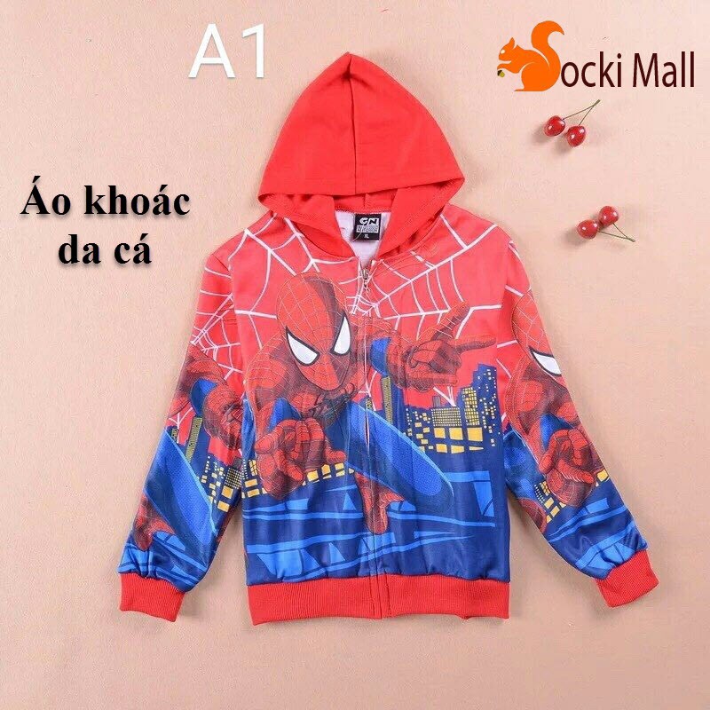 Áo khoác cho bé trai mặc ấm, áo có nón, in 3D SPIDER MAN (Đỏ)