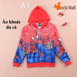 Áo khoác cho bé trai mặc ấm, áo có nón, in 3D SPIDER MAN (Đỏ)