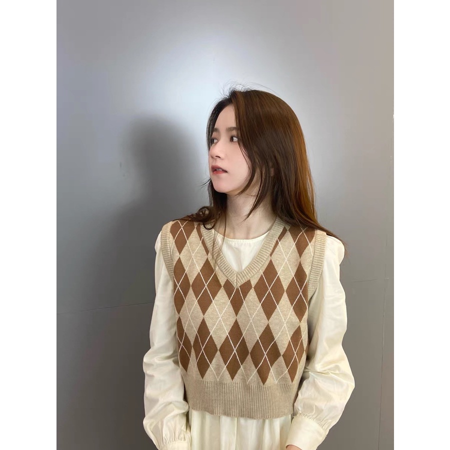Áo gile nữ len hàn quốc, ghi lê  quả trám cho nữ Shop Haul - AG-G02