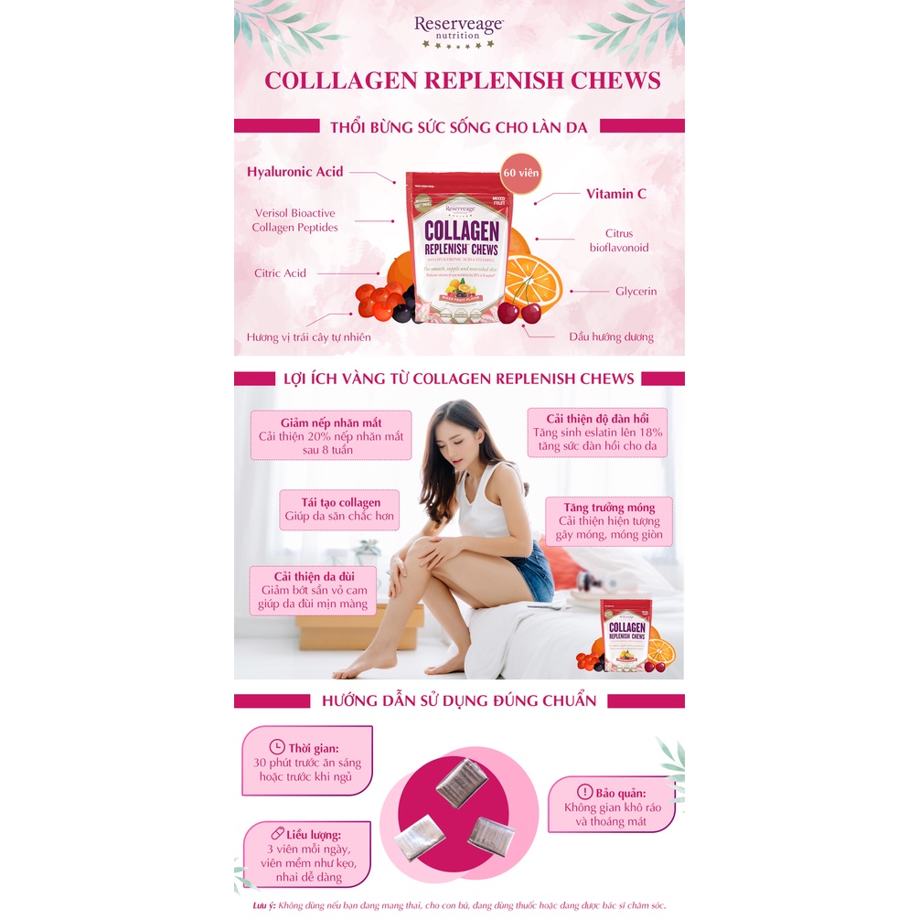 Viên Kẹo Nhai Cải Thiện Nếp Nhăn Mắt Collagen Replenish Chews 60 viên - Có thể mua tại cửa hàng