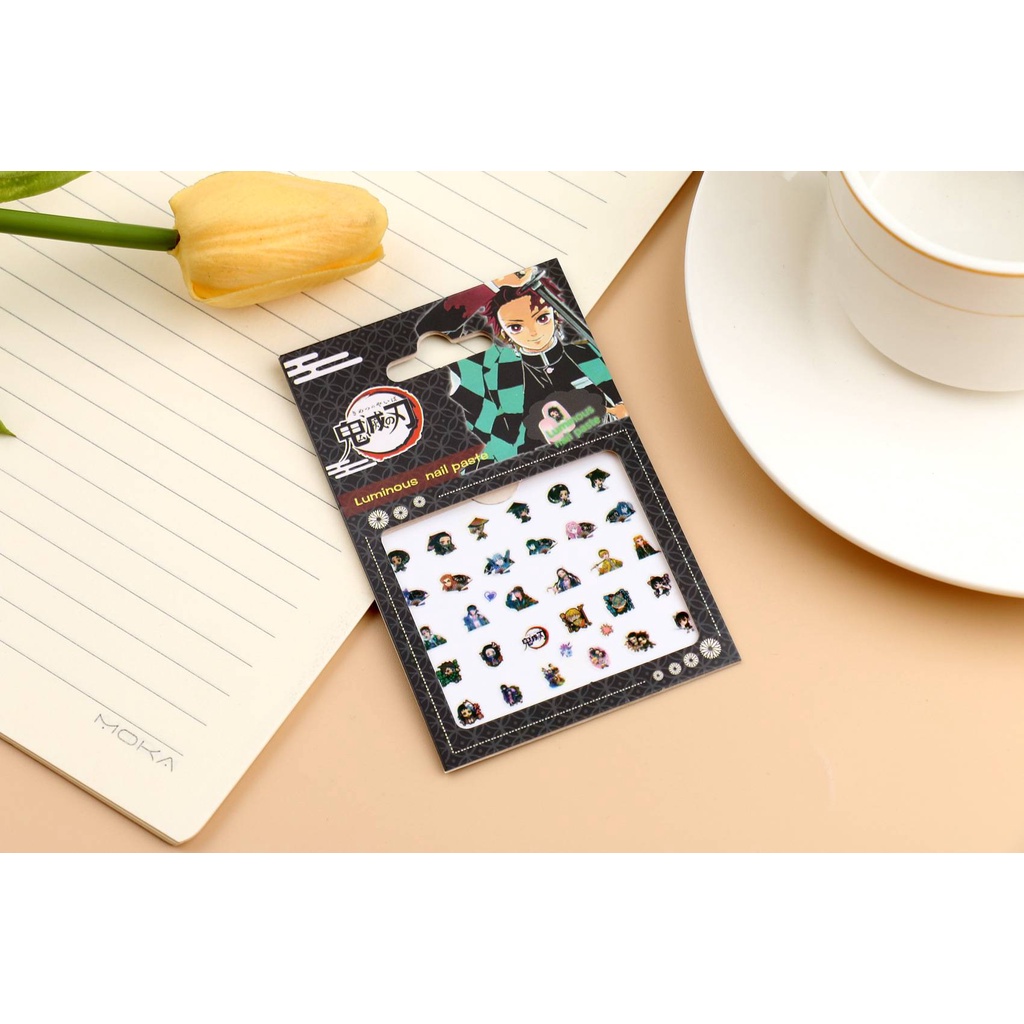 Sticker dán móng tay 3D nhiều mẫu mã không thấm nước 5Pcs/Pack Anime Demon Slayer Kimetsu No Yaiba 3D Sticker Glow in the dark Luminous Sliders Nail Art Decoration Christmas Accessories kids gift