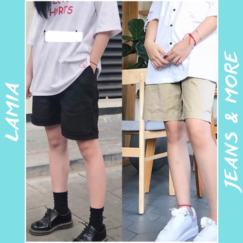 Quần Short Kaki Nam Nữ Basic Unisex - Quần đùi nữ Thun Kaki co dãn ống rộng Ulzzang Q23 - LAMIA