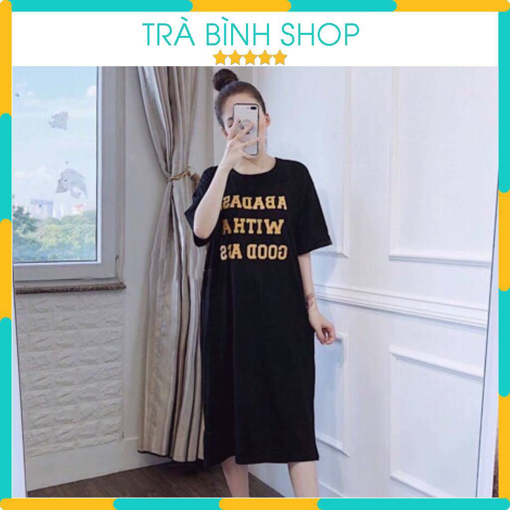 Váy Suông Dáng Dài Đầm Suông Nữ Xoắn Lưng Họa Tiết Chữ Adabat Form Rộng Chất Thun Cotton Hàng VNXK