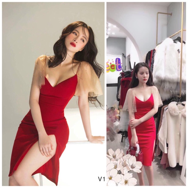 Đầm body tay phối lưới đính hạt ( Hình thật )