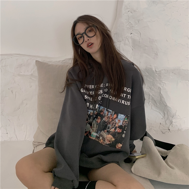 Áo hoodie dáng rộng in họa tiết chữ phong cách Hàn Quốc thời trang dành cho nữ | BigBuy360 - bigbuy360.vn