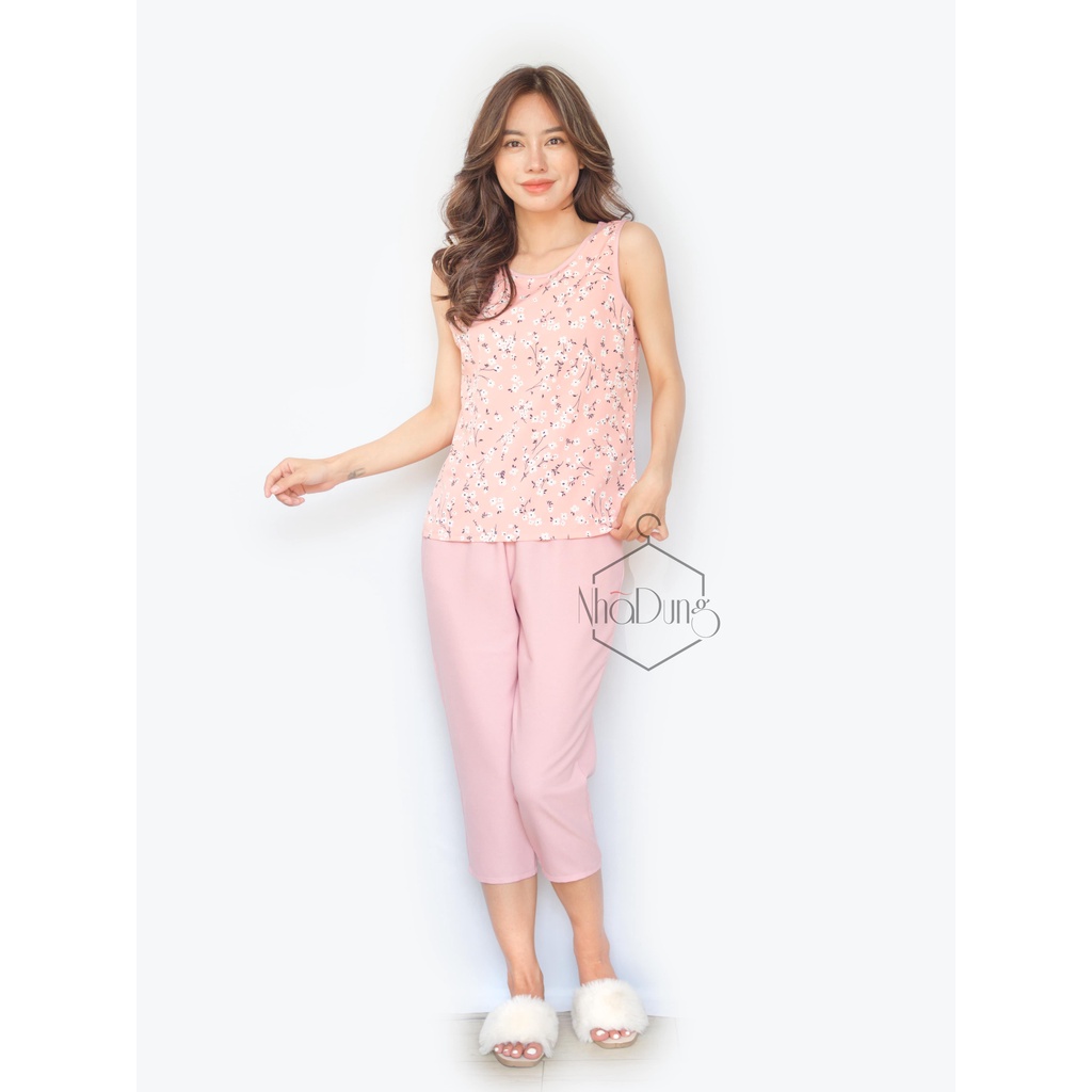 &lt;A22&gt; Đồ bộ nữ mặc nhà dài nữ thiết kế vải lụa thái cao cấp sát nách cách điệu túi xinh xắn đủ size từ 40-65kg