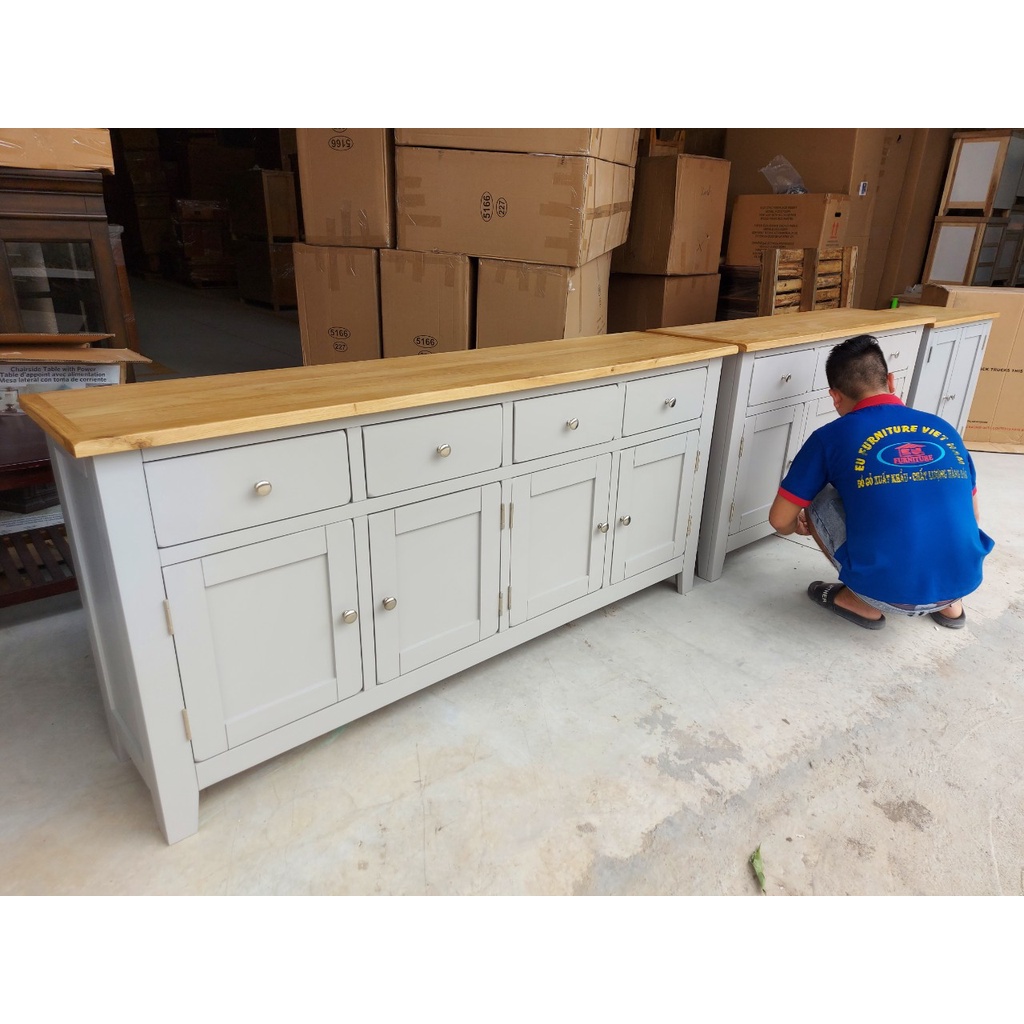 Tủ buffet 4 cánh 4 hộc màu xám đỉnh sồi hàng XK KT: Dài 170 x sâu 38 x cao 80cm