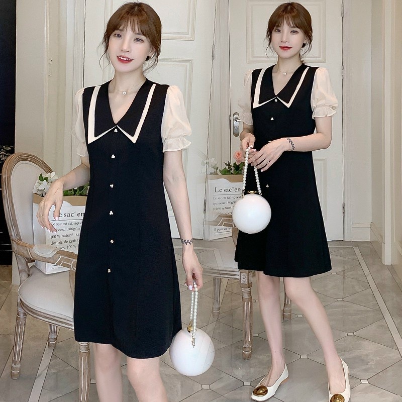Váy bầu đầm bầu đen thiết kế đẹp giá rẻ dáng suông Đầm bầu thời trang công sở, công việc và dự tiệc V52