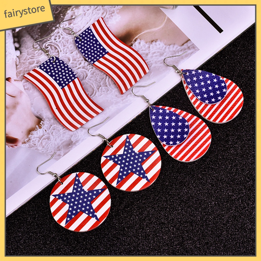 1 Đôi Bông Tai Giả Da Hình Lá Cờ Mỹ Đơn Giản